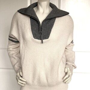 360 CASHMERE IVORY GRAY CASHMERE WOOL BLEND KNIT SWEATER SIZE: M